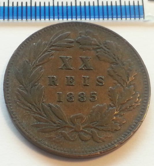 Antique 1885 coin 20 XX reis D. Luiz I Rei DE Portugal