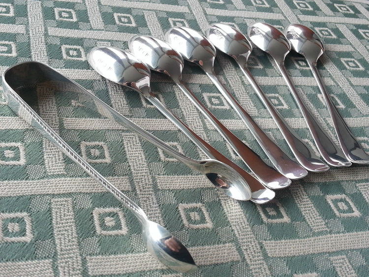 Antique 1897 sterling silver set of spoons and tongs James Deakin and Sons British Empire