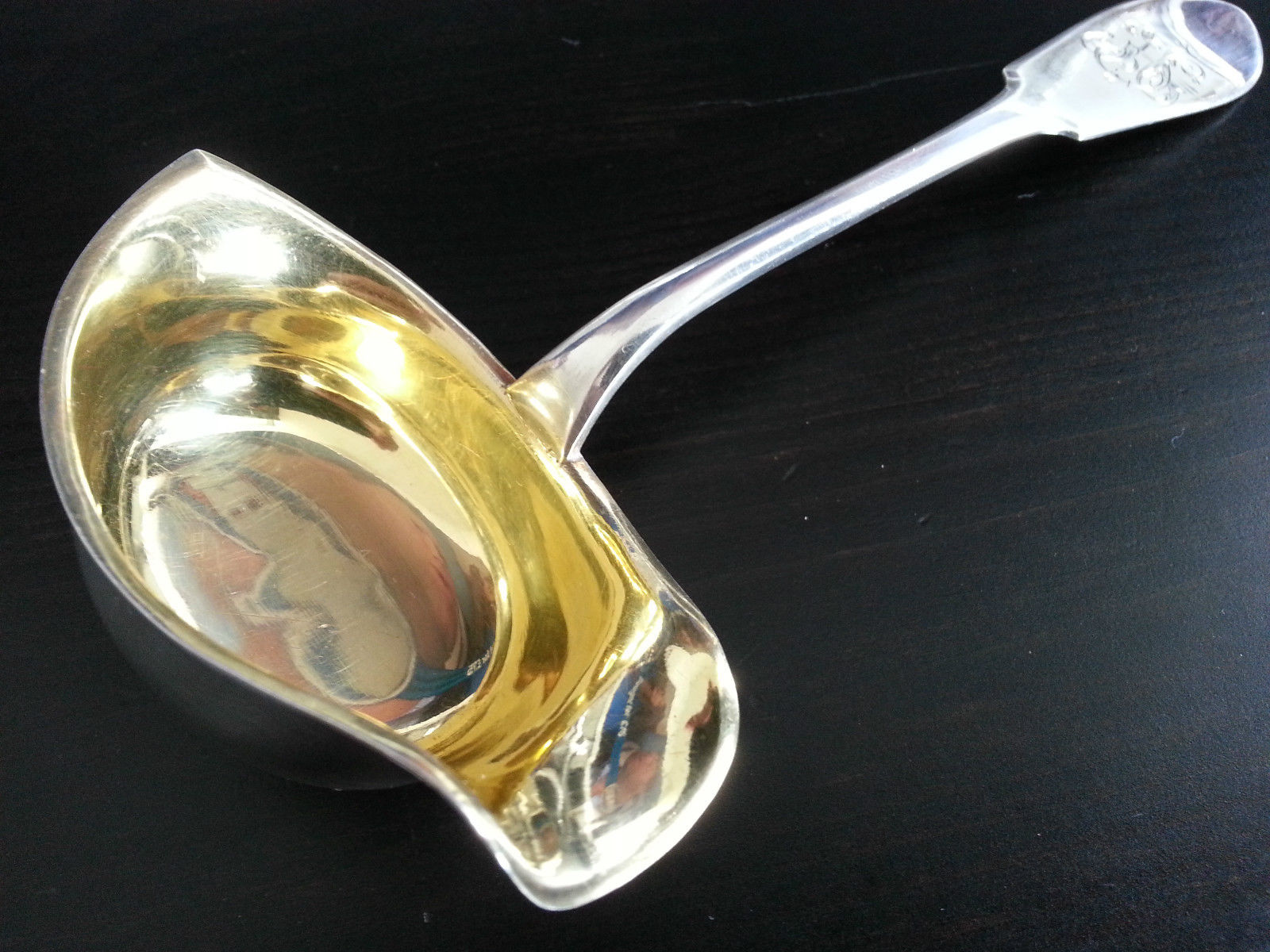Antique 1923 gold plated solid silver ladle toddy sauce Finland