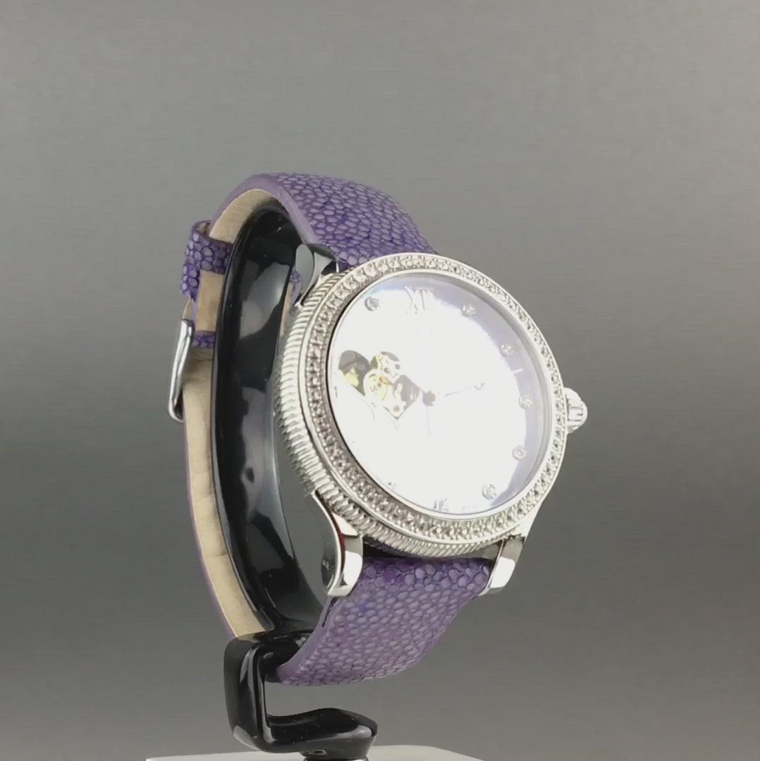 Constantin Weisz Purple Love Reloj de pulsera automático con esfera de nácar y bisel incrustado