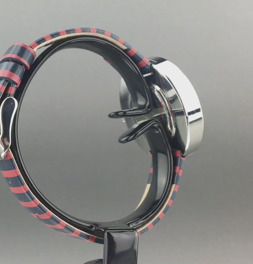 Lambretta Cielo Reloj de pulsera a rayas con correa de piel auténtica.