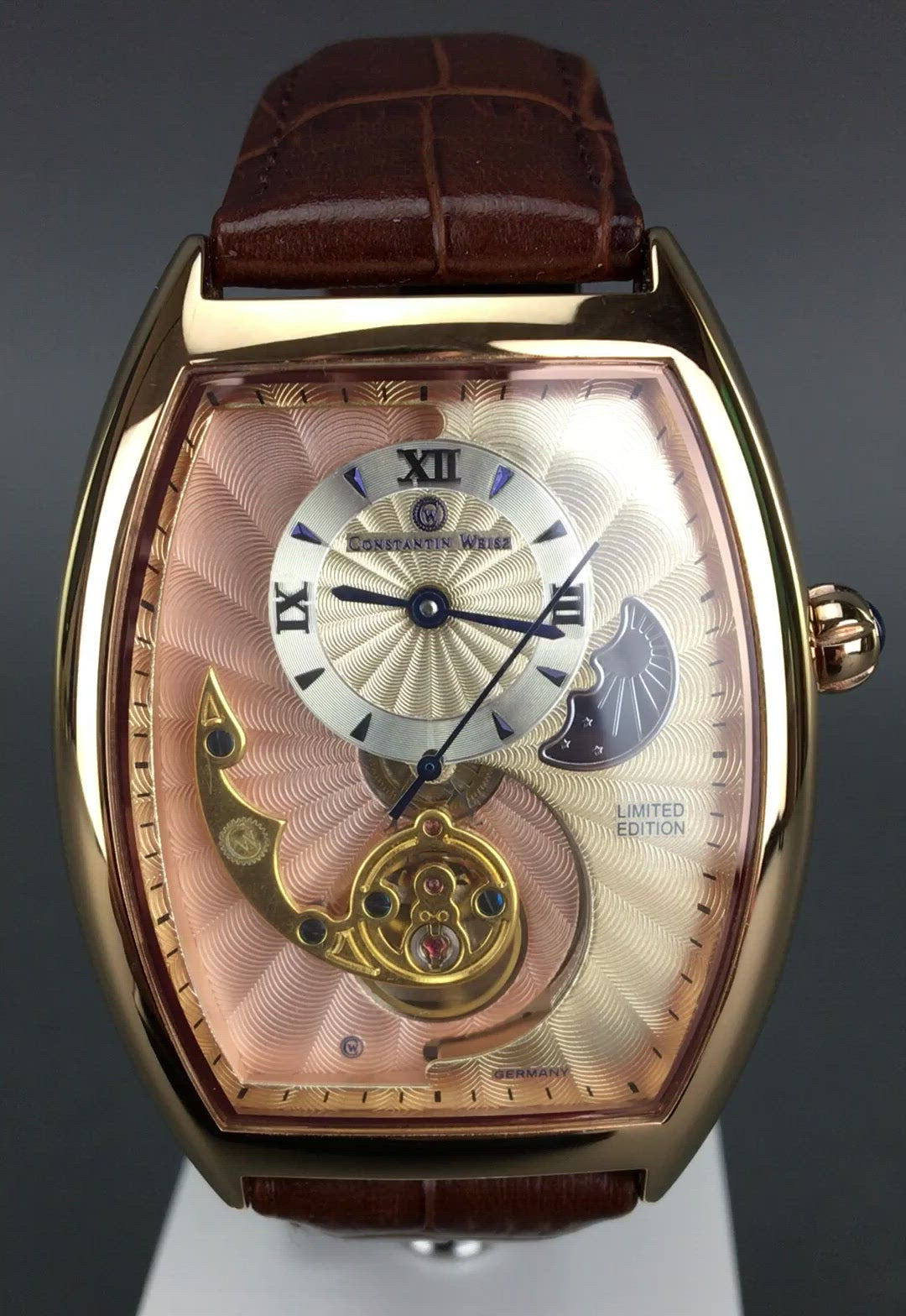 Constantin Weisz Limited Edition automatische vergoldete Armbanduhr mit Lederarmband 