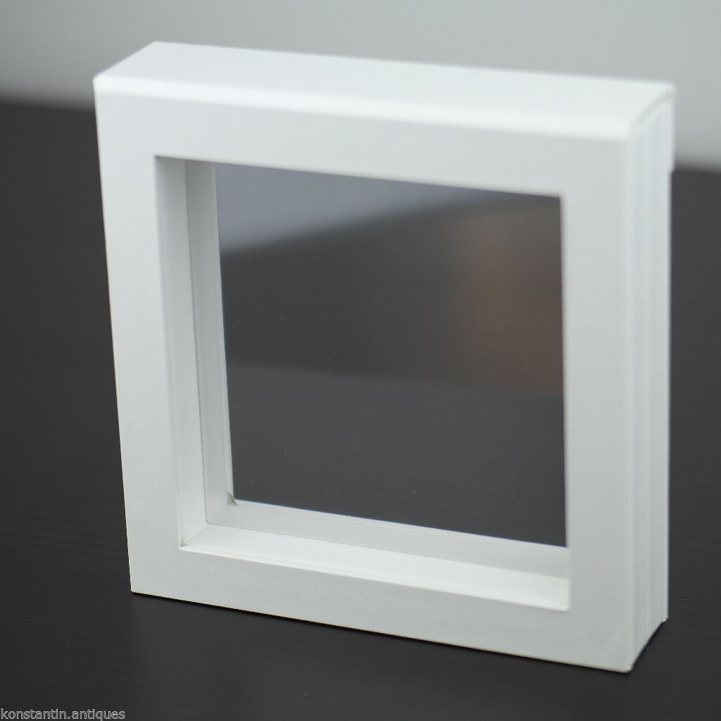 Display frame white faux leather box with clear membrane 100x100x25