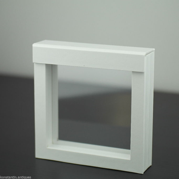 Display frame white faux leather box with clear membrane 100x100x25