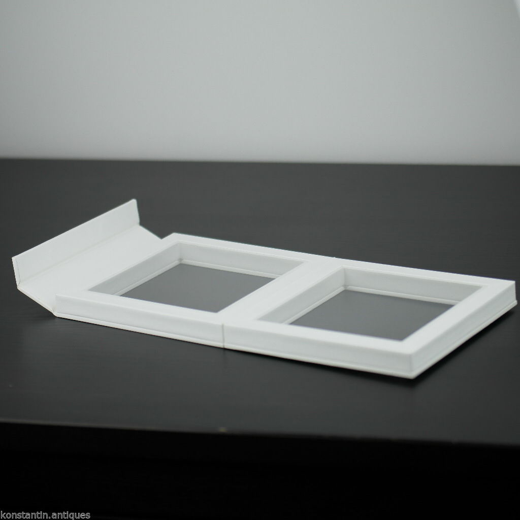 Display frame white faux leather box with clear membrane 100x100x25