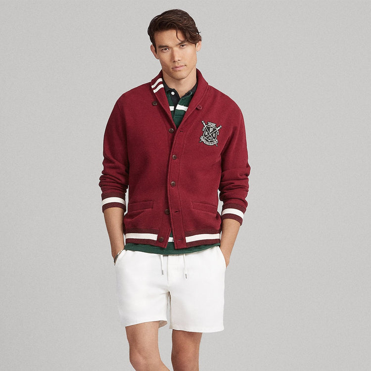 Polo Ralph Lauren Cotton Blend Fleece Cardigan Burgundy